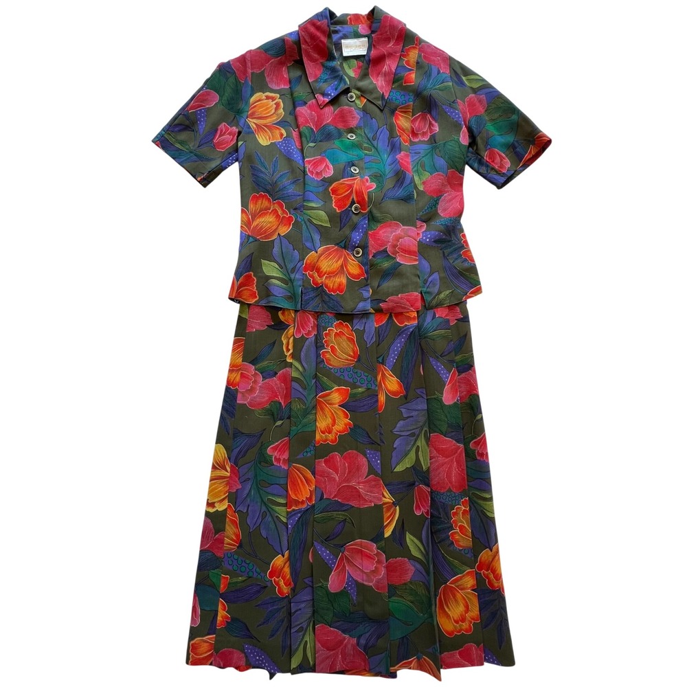 Geiger Collections Vintage Pure New Wool Floral Skirt Set Made in Austria S/M